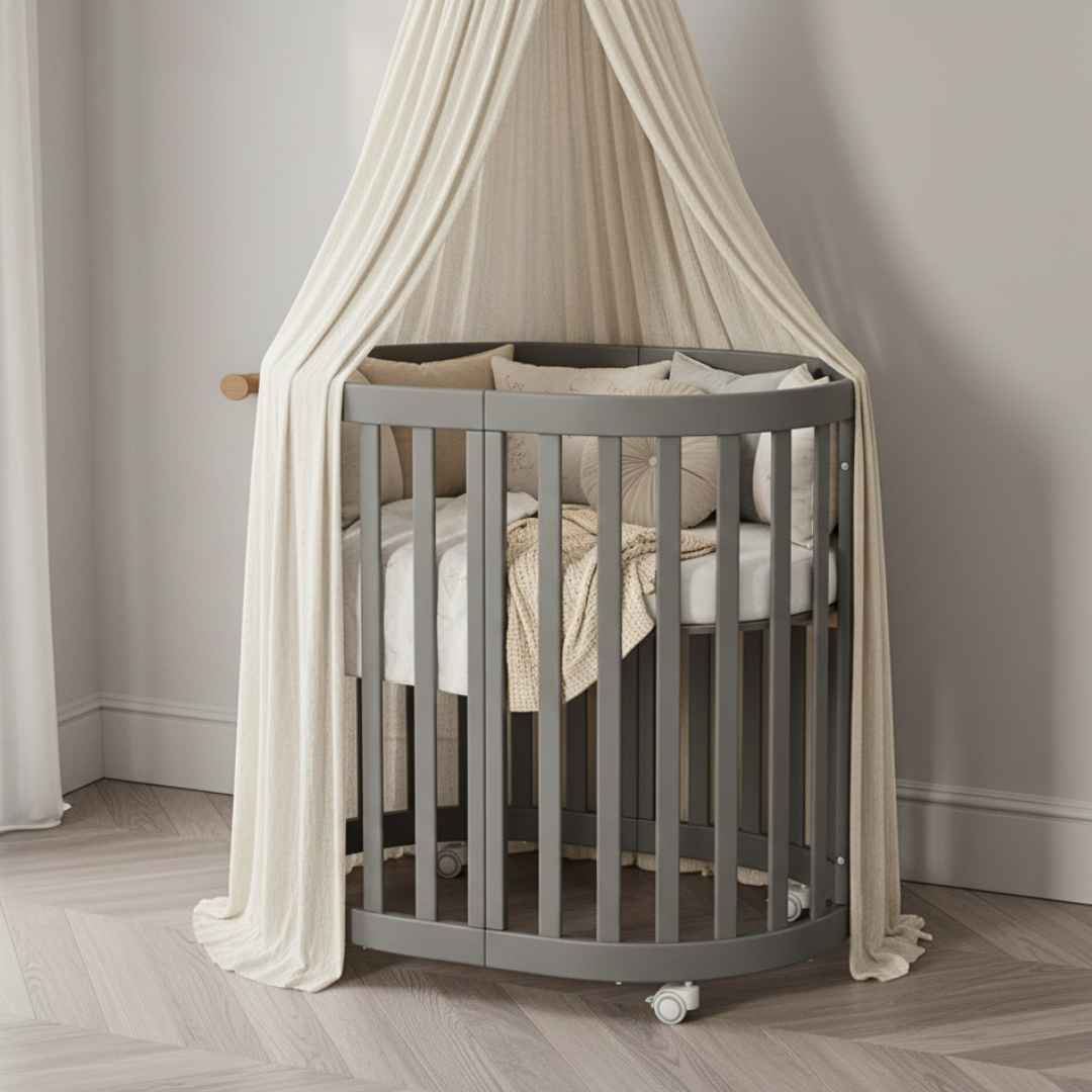 Oválná postýlka Mikko Gekko Kids 90×70 cm. Grafitová.